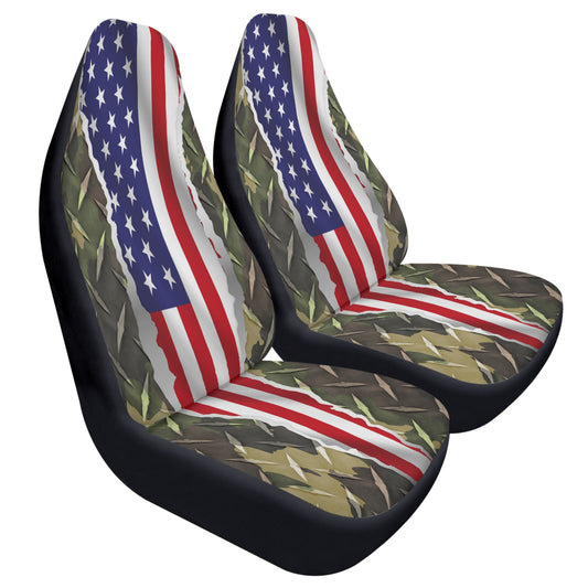 American Flag/camo diamond plate Car Seat Covers (2 Pcs)