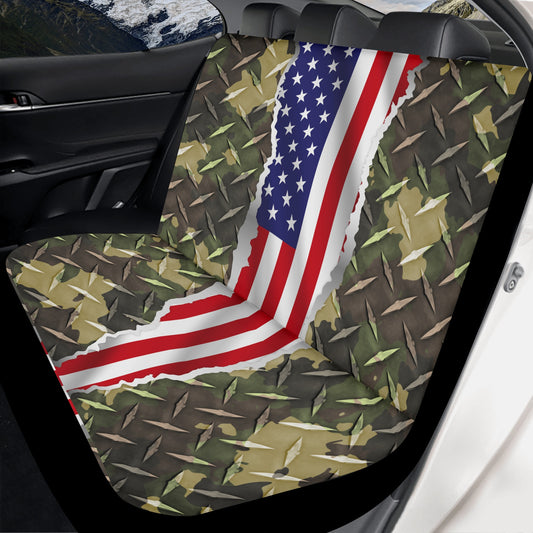American Flag/camo diamond plate Back Car Seat Cover