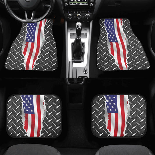 American Flag/Diamond Plate Back and Front Car Floor Mats