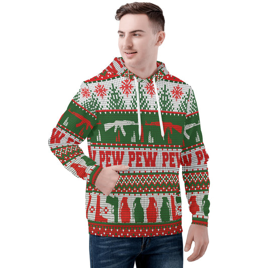 Printed Ugly Christmas Sweater Hoodie Pew Pew