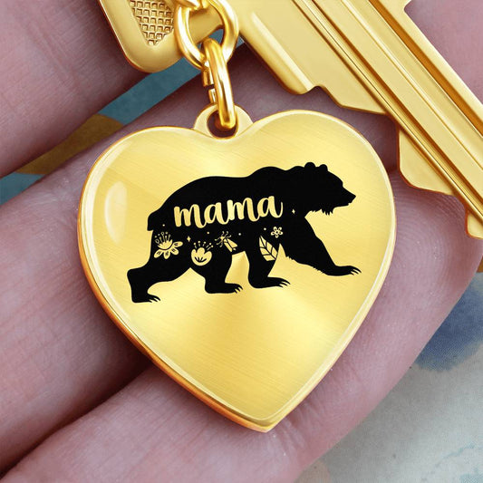 Mama-Bear-Graphic Heart Keychain