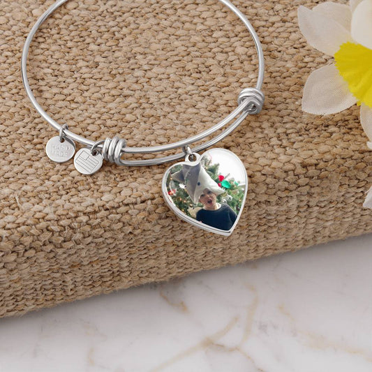 Mom's Heart Bangle Bracelet (add your own photo)