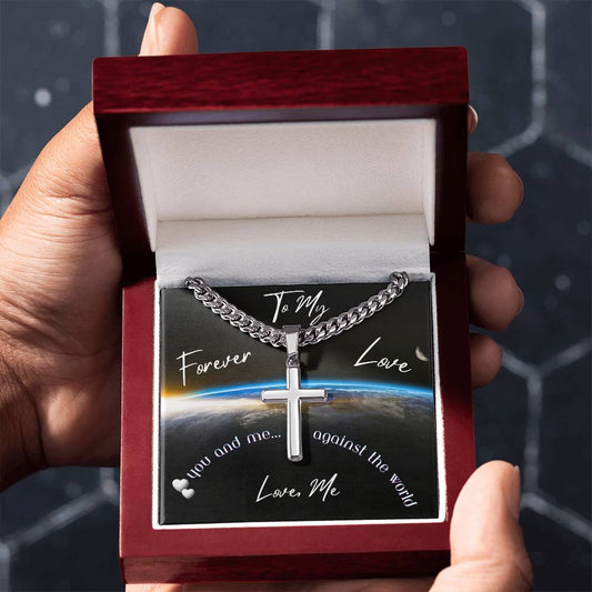 You and Me Against the World... Personalized Cross Necklace For Him