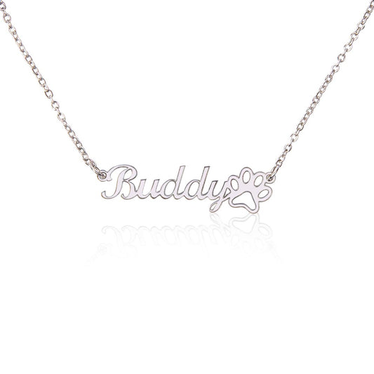Name Necklace with a Paw Print