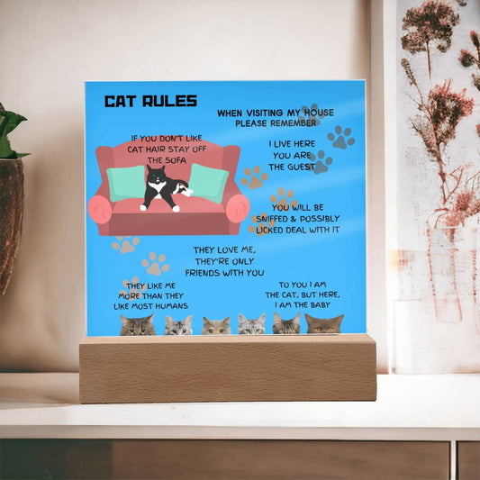 Cat Rules Acrylic Square Plaque
