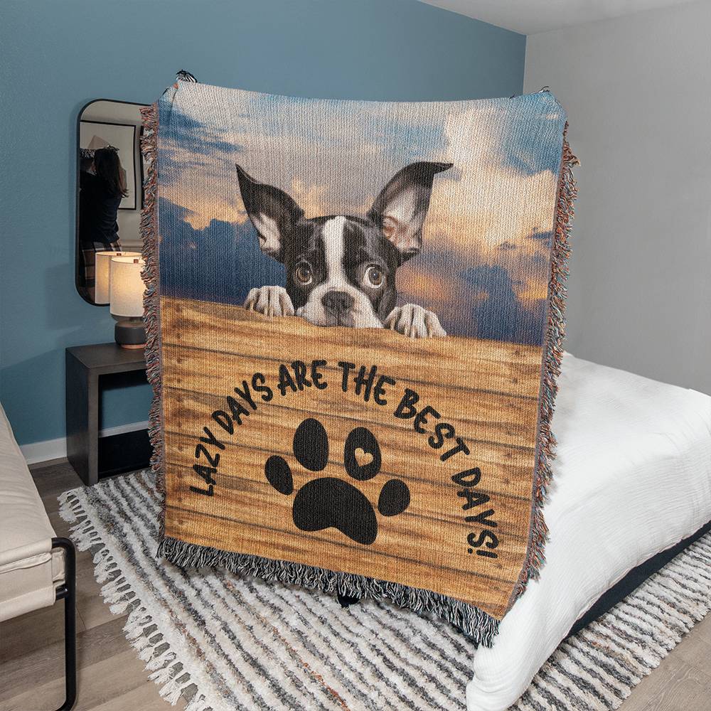 Boston Terrier Heirloom Woven Blanket