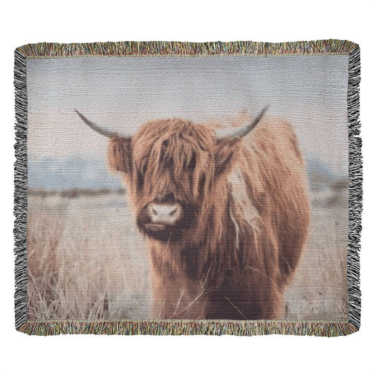 Rugged Rustic Highland Cow Heirloom Custom Woven Blanket