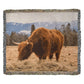 Highland Cow Grazing Heirloom Custom Woven Blanket
