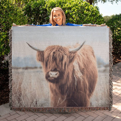 Rugged Rustic Highland Cow Heirloom Custom Woven Blanket