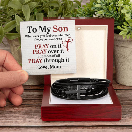 To my son-Whenever Men's Cross Bracelet Keeping the Faith