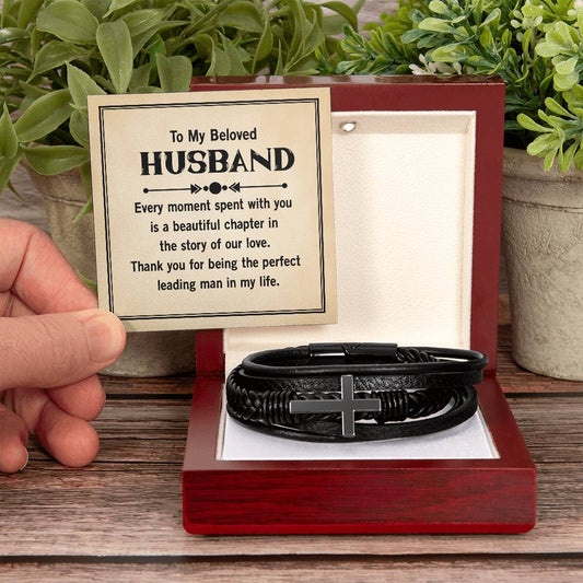 To My Beloved husband - Every moment spent with you... Men's Cross Bracelet Keeping the Faith