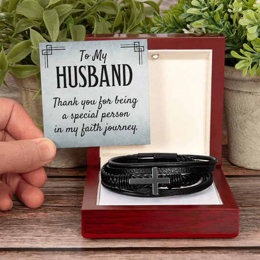 To my husband Men's Cross Bracelet Keeping the Faith