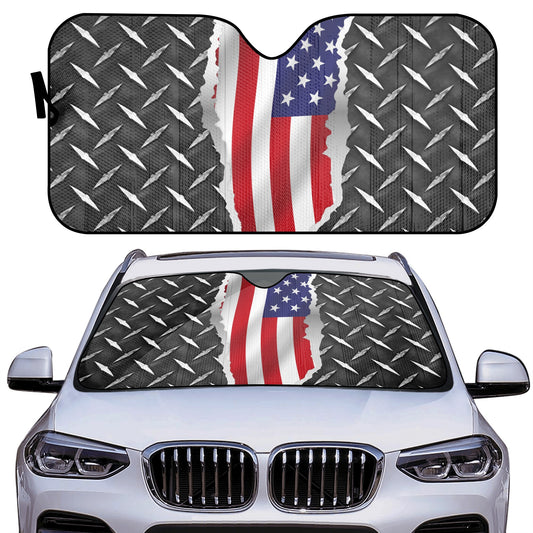 American flag/Diamond Plate Car Auto Sun Shade