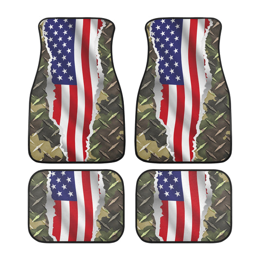 American Flag/Camo/Diamond plate Back and Front Car Floor Mats